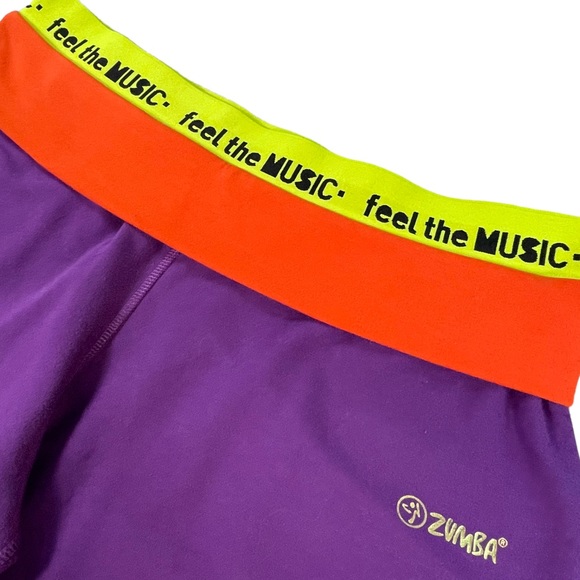 Zumba size large bright purple, yellow, & blue capri sweatpants, EUC, like new - Picture 6 of 15